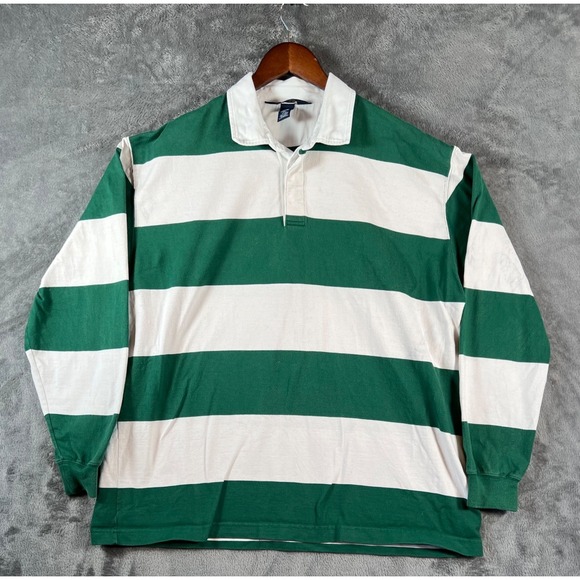 Lands' End Other - Lands End Vintage Rugby Shirt Mens XL Green White Stripe Heavyweight 90s Polo